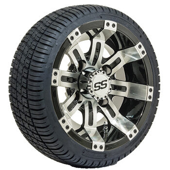 GTW Tempest 10” Black/Machined Golf Cart Wheels & 205/50-10 Fusion Street Tires Combo (Set of 4)
