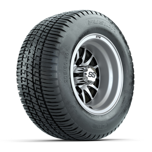 GTW Medusa 10in Black & Machined Wheels with 18in Fusion DOT Street Tires – Golf Cart Upgrade