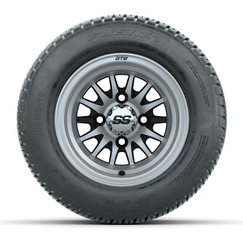 GTW Medusa 10in Black & Machined Wheels with 18in Fusion DOT Street Tires – Golf Cart Upgrade
