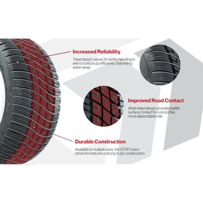 GTW Tempest 10” Black/Machined Golf Cart Wheels & 205/50-10 Fusion Street Tires Combo (Set of 4)