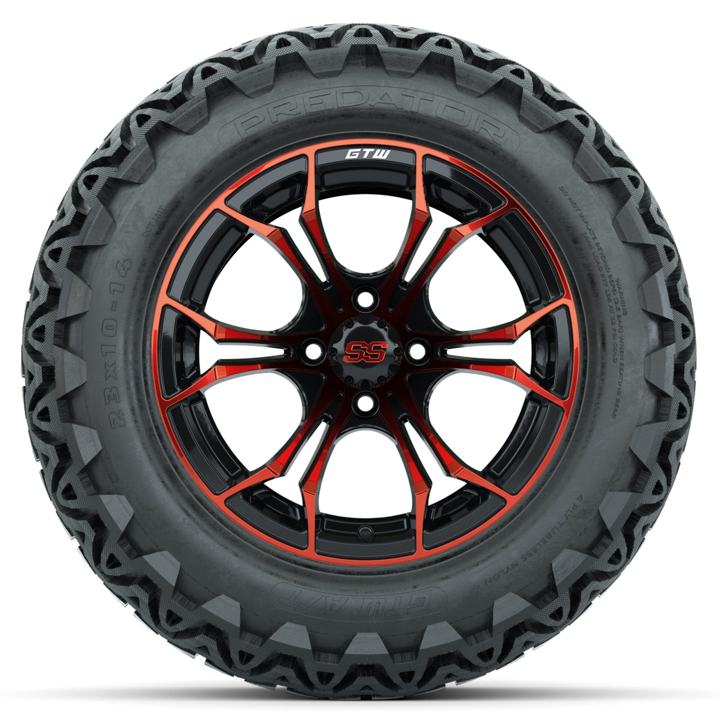 GTW Red/Black Spyder 14 in Wheels with 23x10-14 GTW Predator All-Terrain Tires - Set of 4