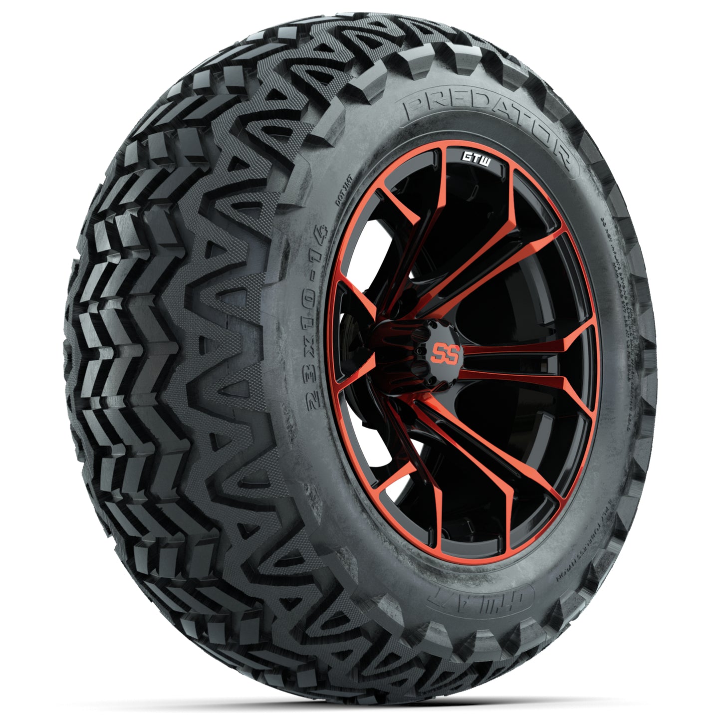 GTW Red/Black Spyder 14 in Wheels with 23x10-14 GTW Predator All-Terrain Tires - Set of 4
