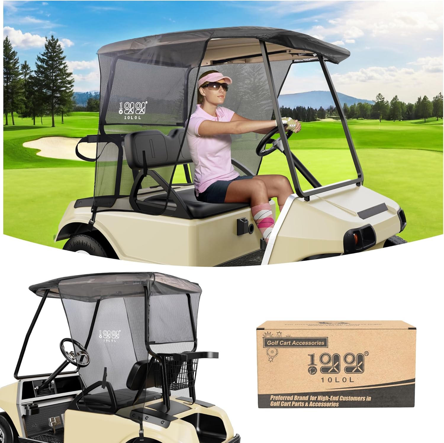 10L0L Golf Cart Sun Shade Cover Black