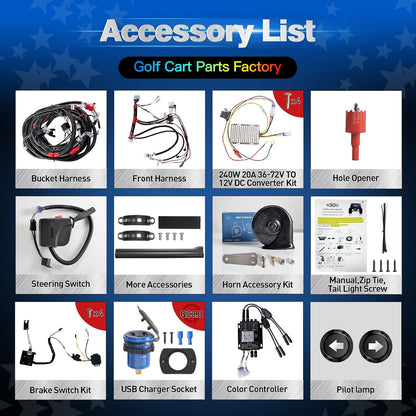 Nokins RGB LED Light Kit for Club Car Tempo 2018+ | App-Controlled Multi-Color Lights, DRL, Sequential Turn Signals & Taillights