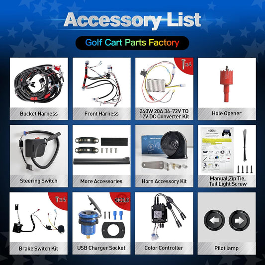 Nokins RGB LED Light Kit for Club Car Tempo 2018+ | App-Controlled Multi-Color Lights, DRL, Sequential Turn Signals & Taillights