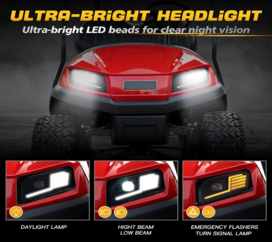 Nokins Deluxe LED Light Kit for Club Car Tempo | High/Low Beam, USB Charger, Turn Signals & Tail Lights