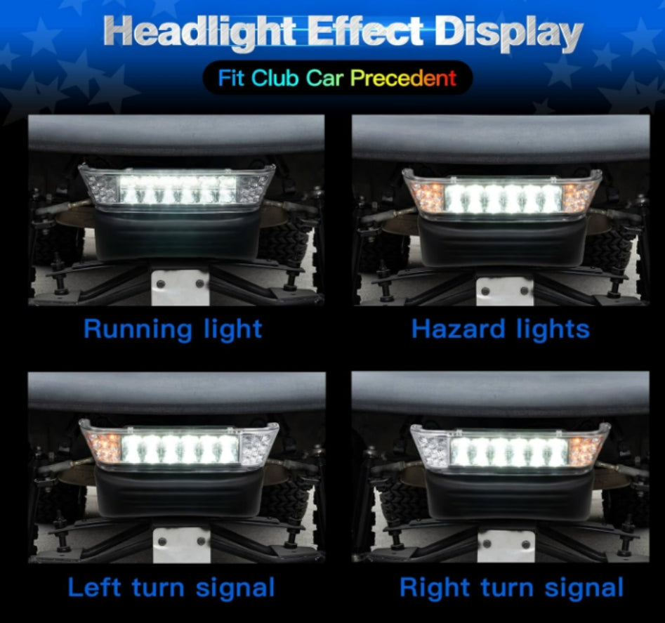 Nokins Club Car Precedent LED Light Kit with Bumper – 12V Headlights & Turn Signals (Fits 2004‑Up Electric & Gas)