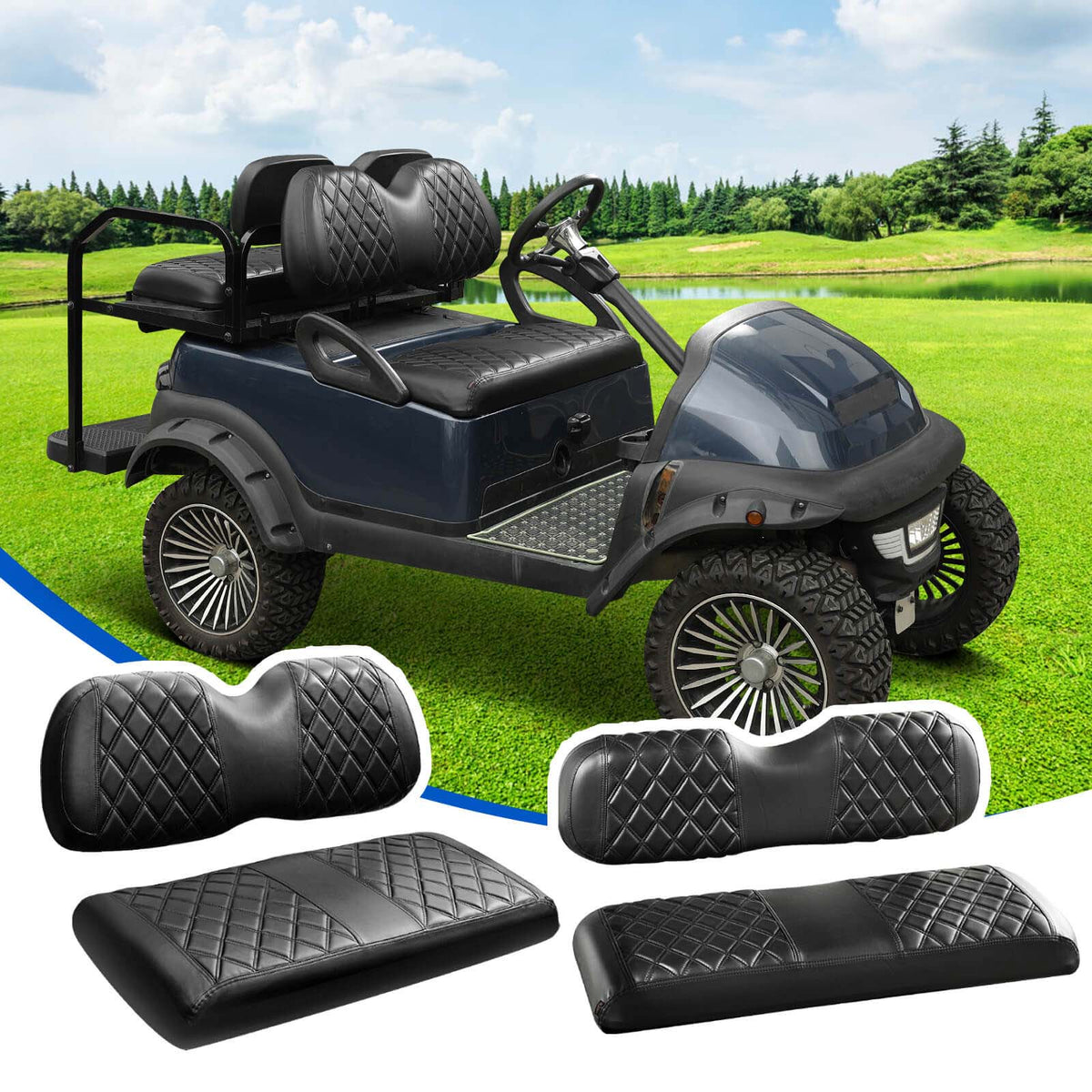 NOKINS Diamond Golf Cart Seat Covers – Club Car Precedent, Tempo & Onward, Front & Rear