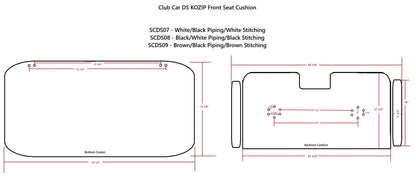 Kozip Aeris Front Seat Cushion Set – Black Base with White Piping – Black Cross Stitch for Club Car Precedent (2004-2018) / Club Car Tempo (2018-up) / Club Car Onward (2017-up)
