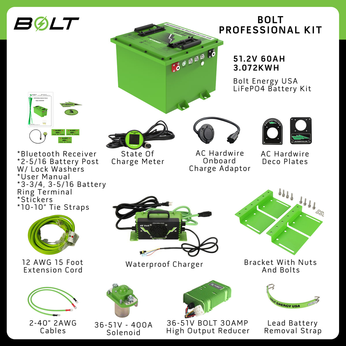 Bolt Energy CC DS 48V, Onw, Prec, Tempo, Vill 51V 60AH Square Battery Bundles