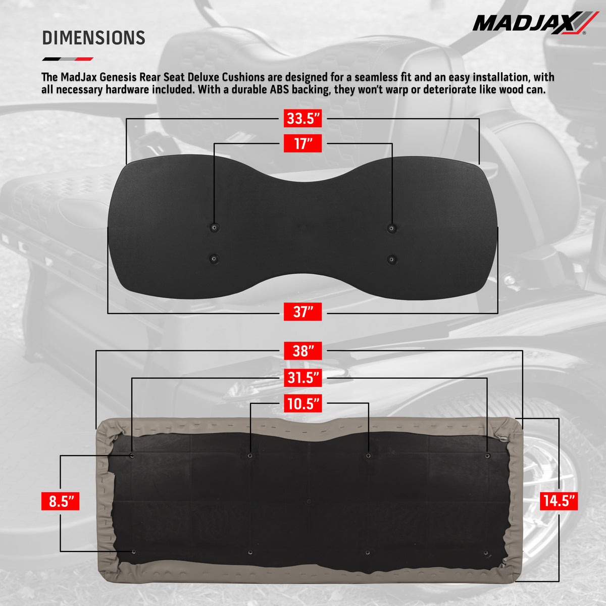 Yamaha G29/Drive MadJax® Genesis 250 Rear Seat with Deluxe Black Seat Cushions (Years 2007 - 2016)