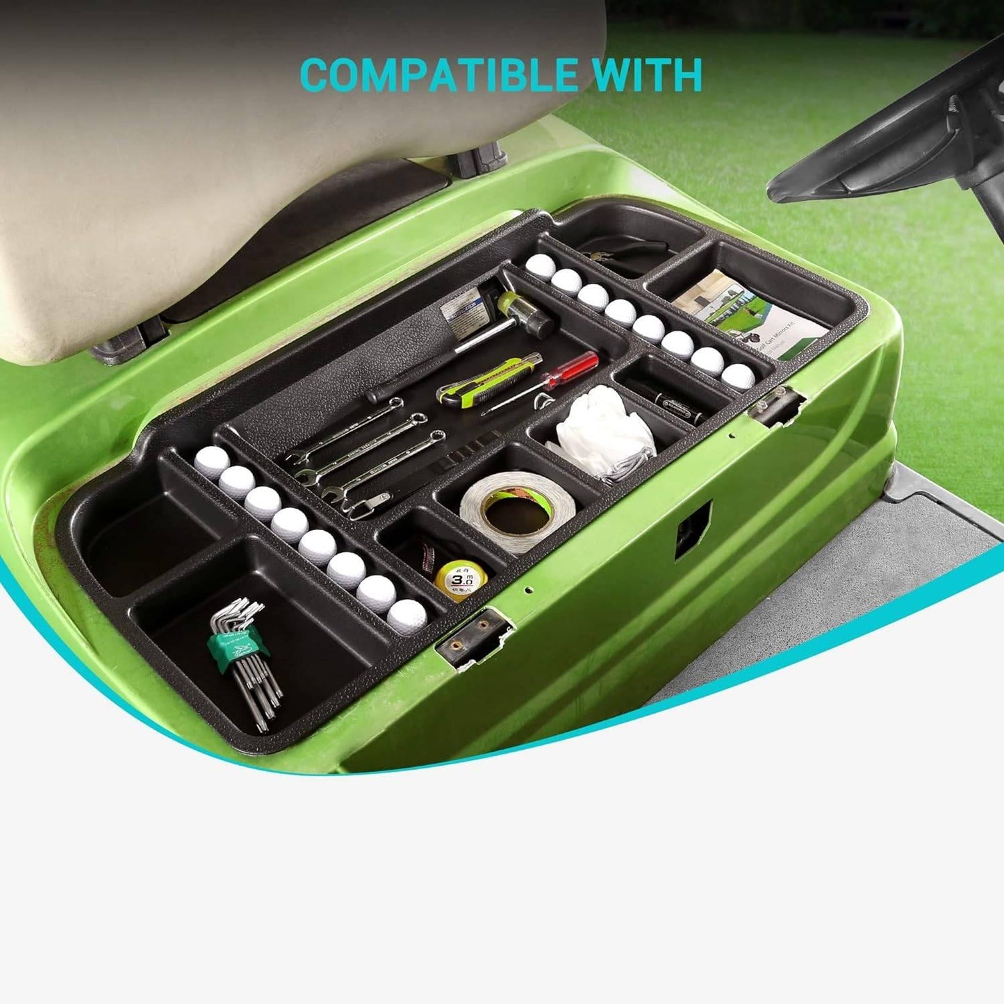 Golf cart under seat storage tray