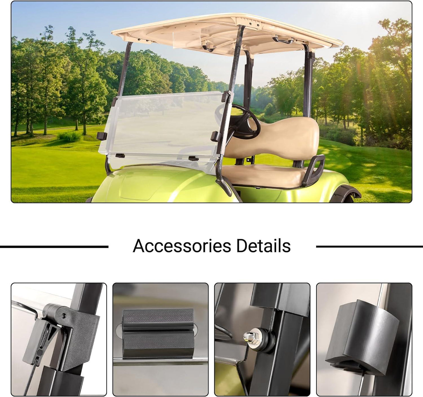 Golf Cart Windshield Transparent Foldable for G29 2007-2016 Yamaha- 10L0L - 10L0L