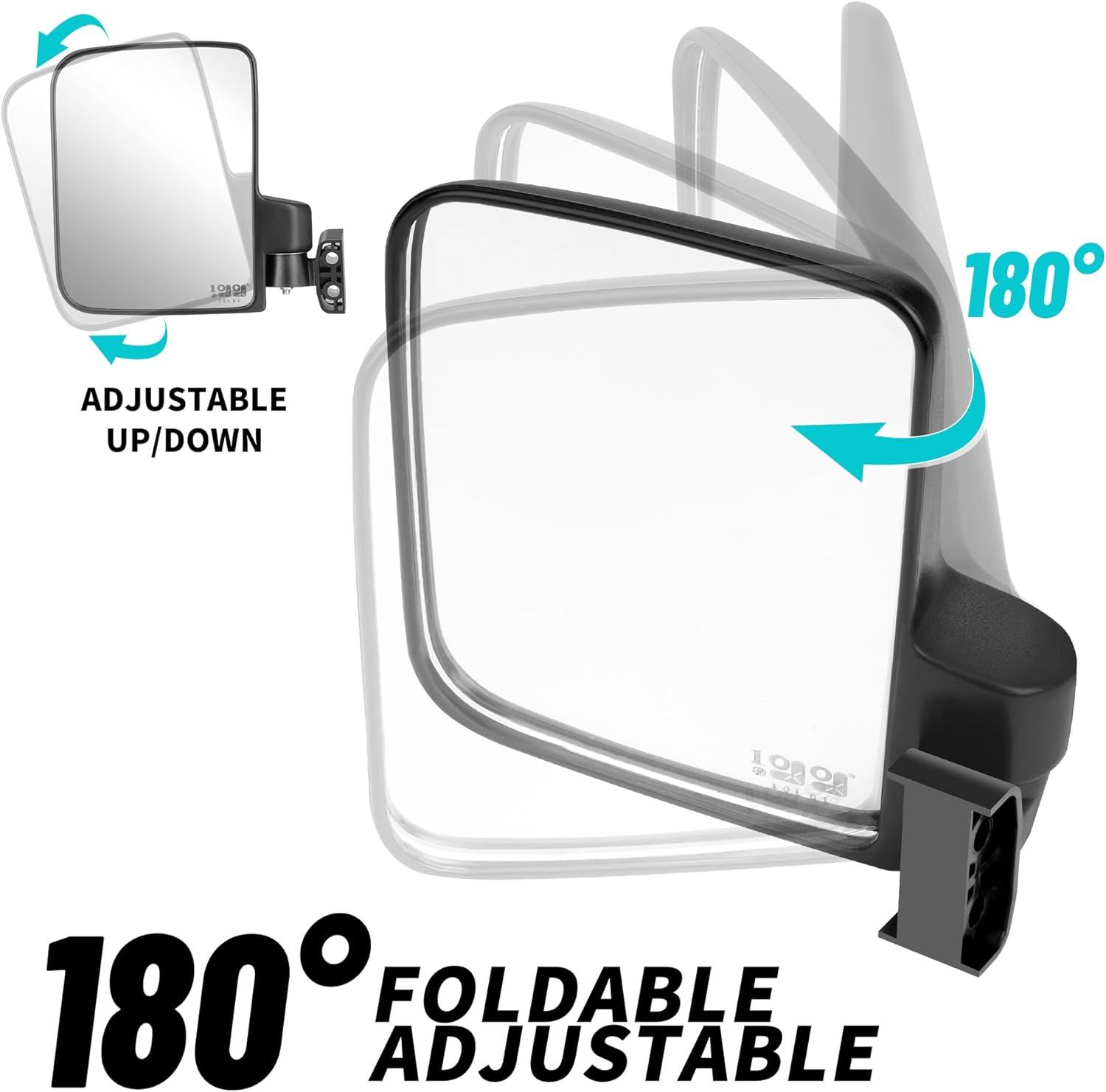 No Drilling Golf Cart Side Mirrors Adjustable 180 Degree Universal For Yamaha EZGO Club Car - 10L0L - 10L0L