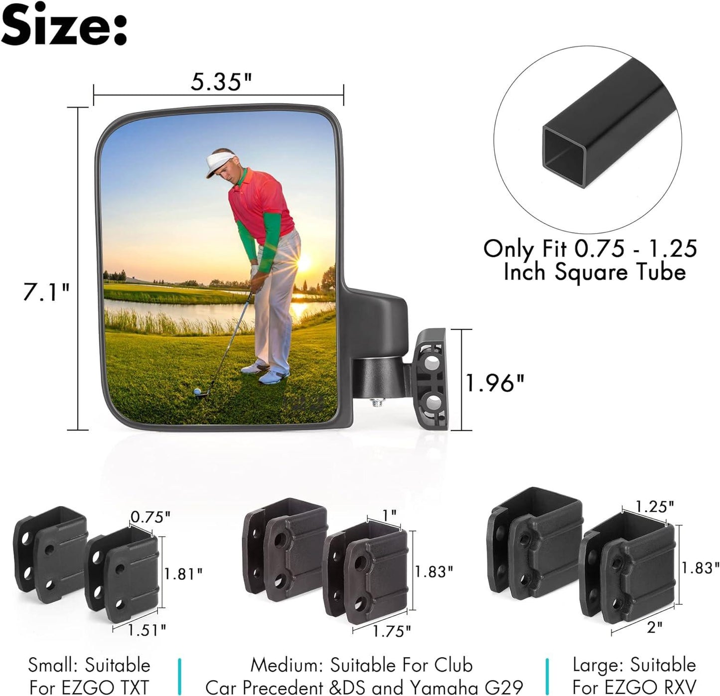 No Drilling Golf Cart Side Mirrors Adjustable 180 Degree Universal For Yamaha EZGO Club Car - 10L0L - 10L0L