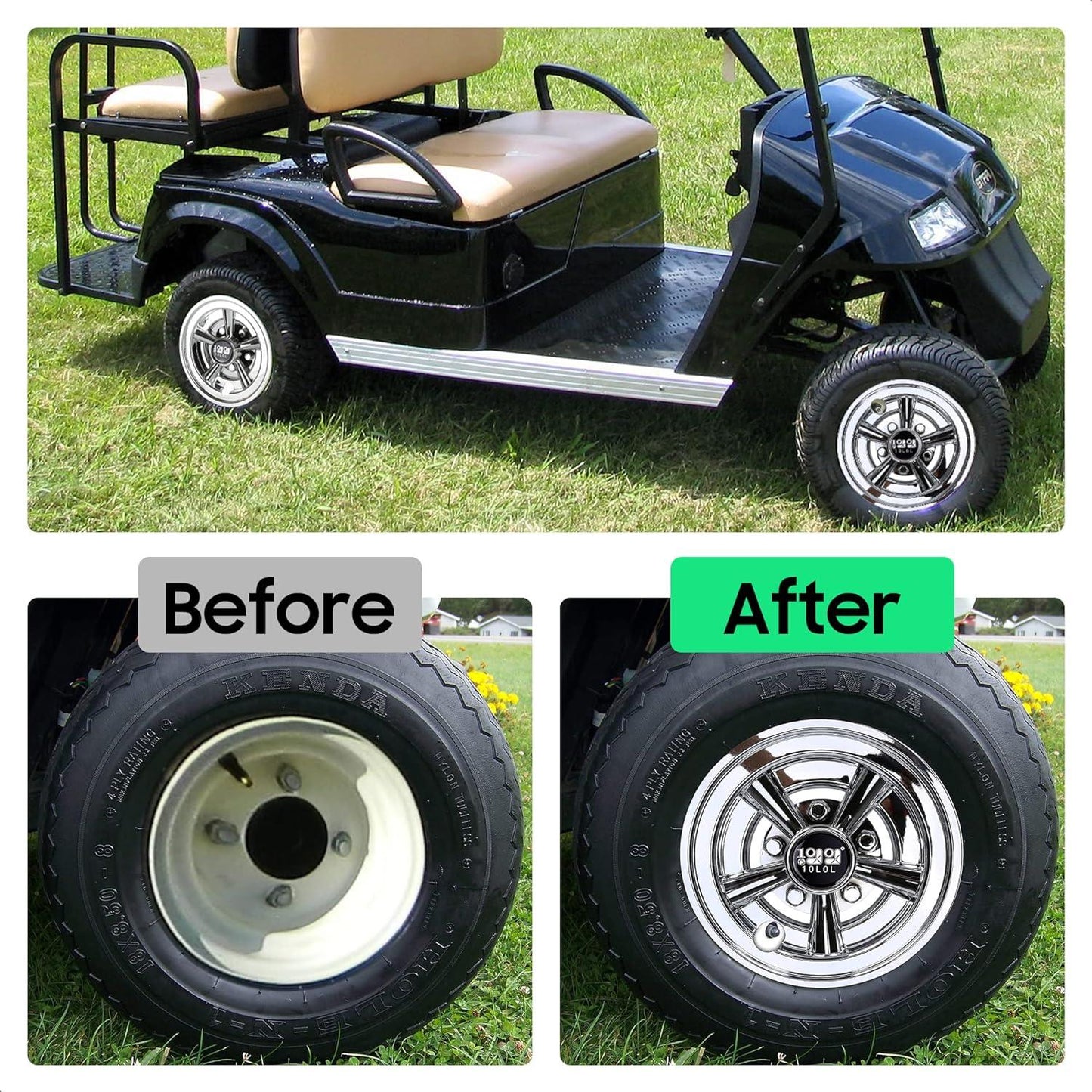 Premium Golf Cart Hub Caps 8 Inch for Yamaha, EZGO and Club Car - 10L0L - 10L0L