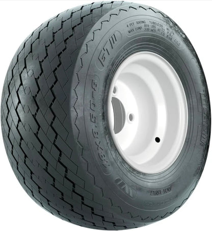 GTW 8 Inch Golf Cart Wheel and Tire Combo | White Steel Wheel on 18x8.5-8 Topspin Plus Sawtooth Street/Course Tire