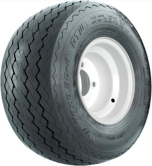 GTW 8 Inch Golf Cart Wheel and Tire Combo | White Steel Wheel on 18x8.5-8 Topspin Plus Sawtooth Street/Course Tire